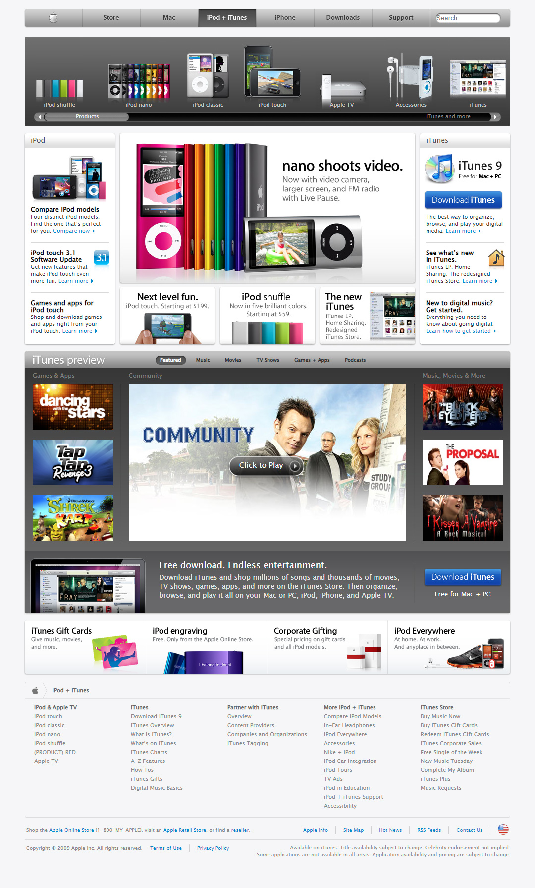 iTunes website in 2009