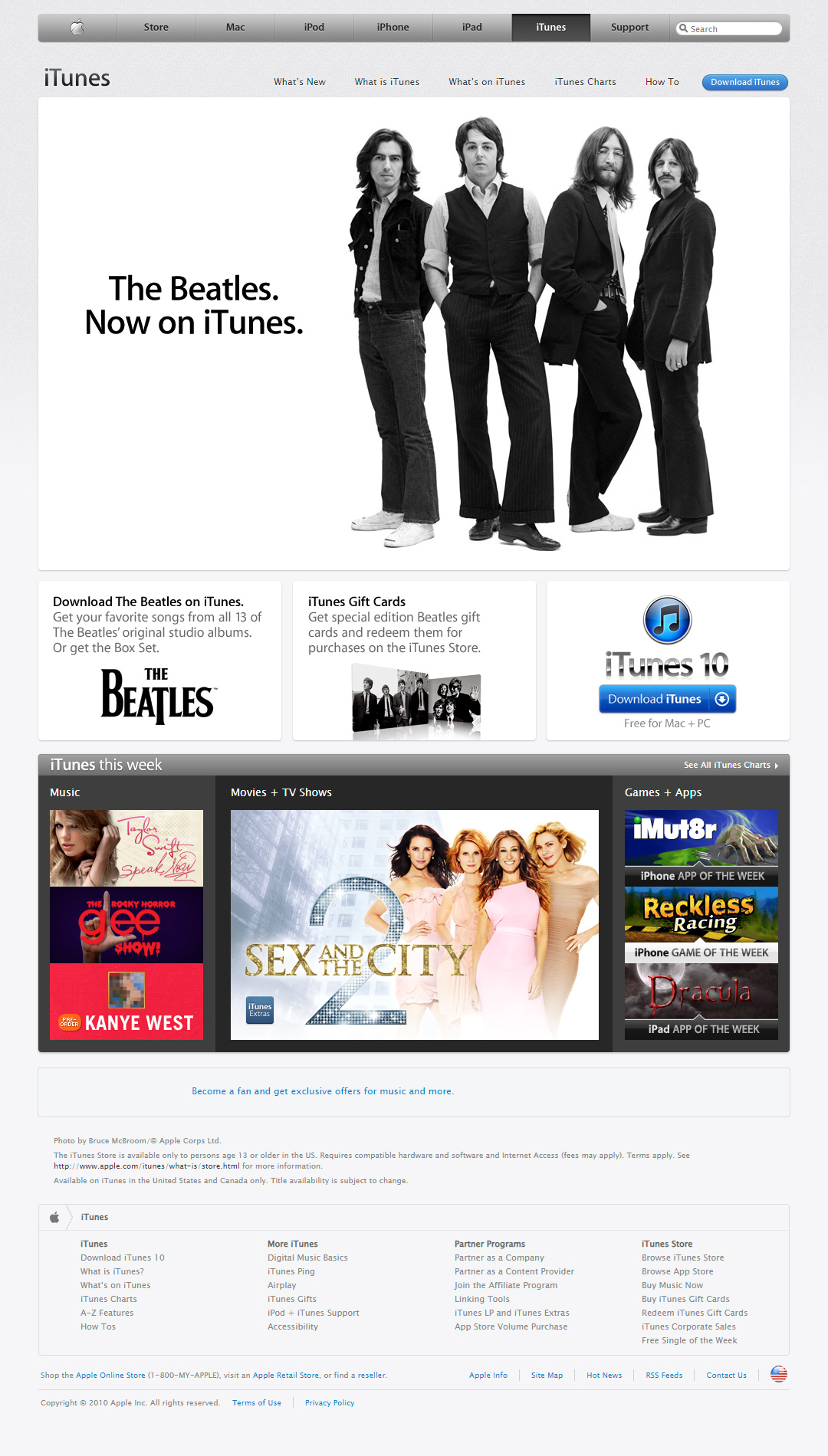 iTunes website in 2010
