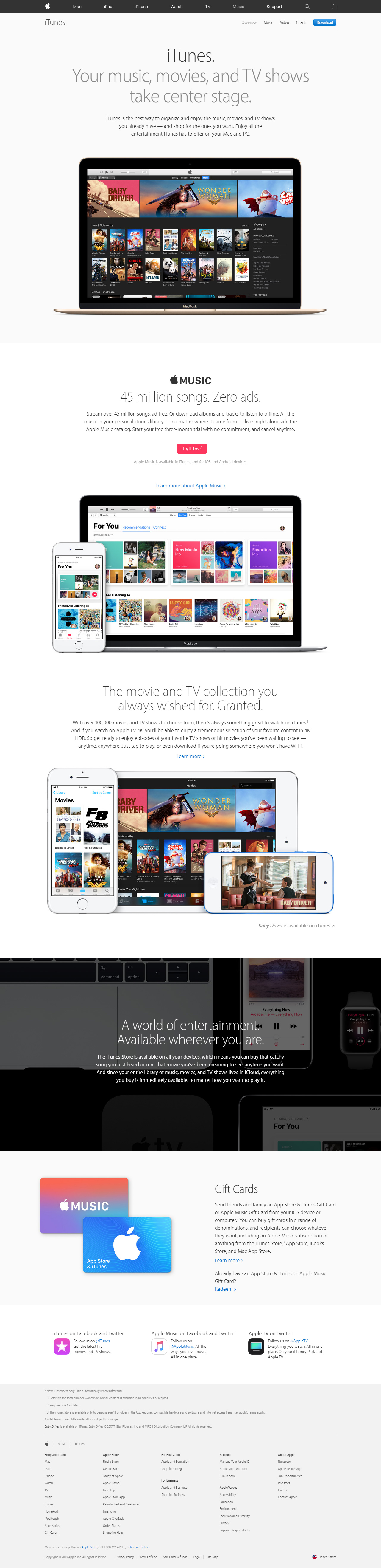 iTunes website in 2018