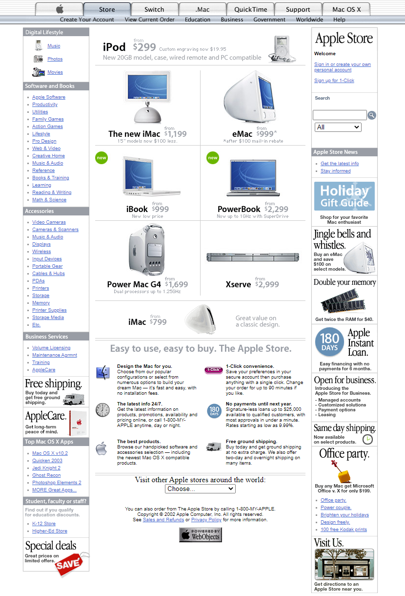 Apple Store website in 2002