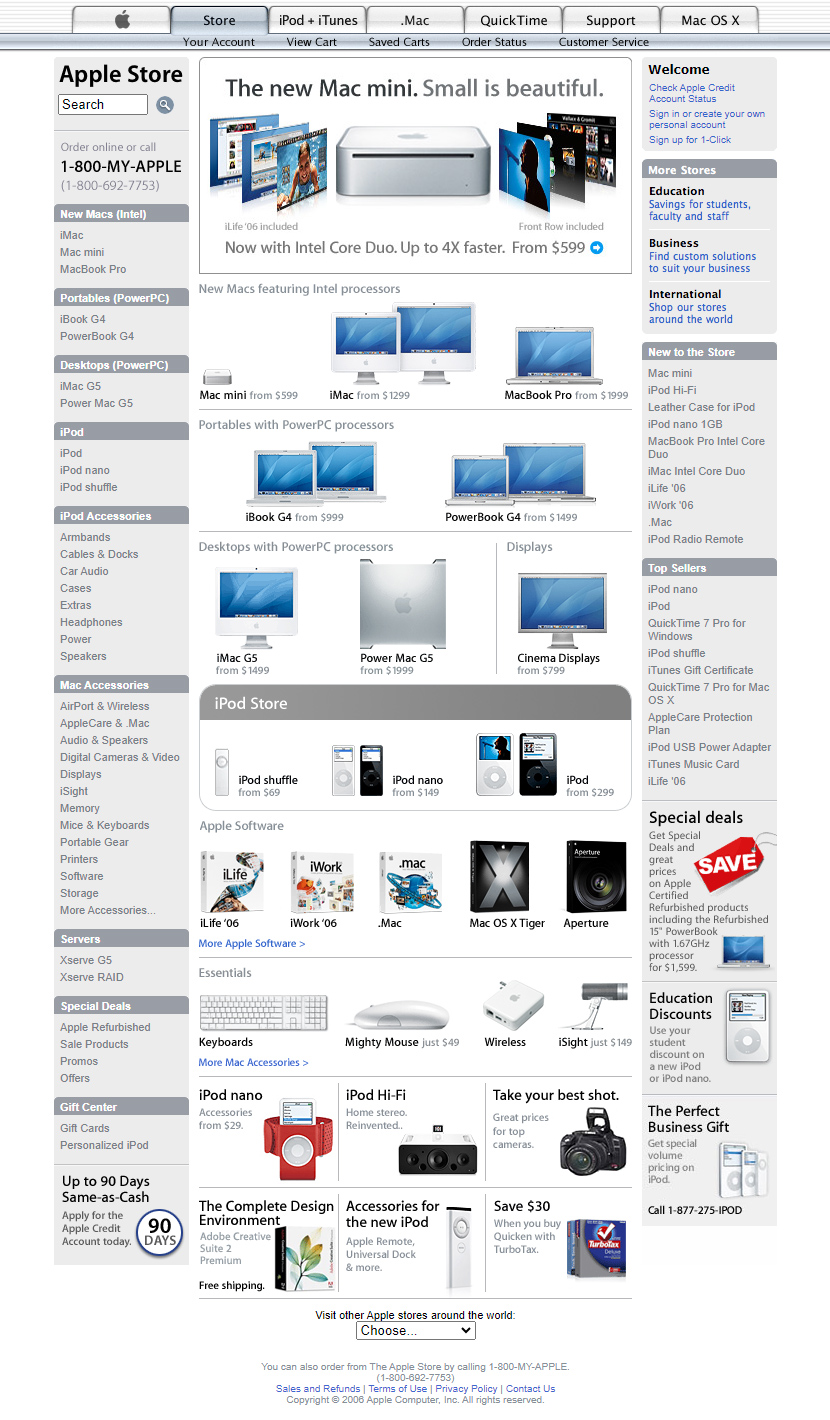 Apple Store website in 2006