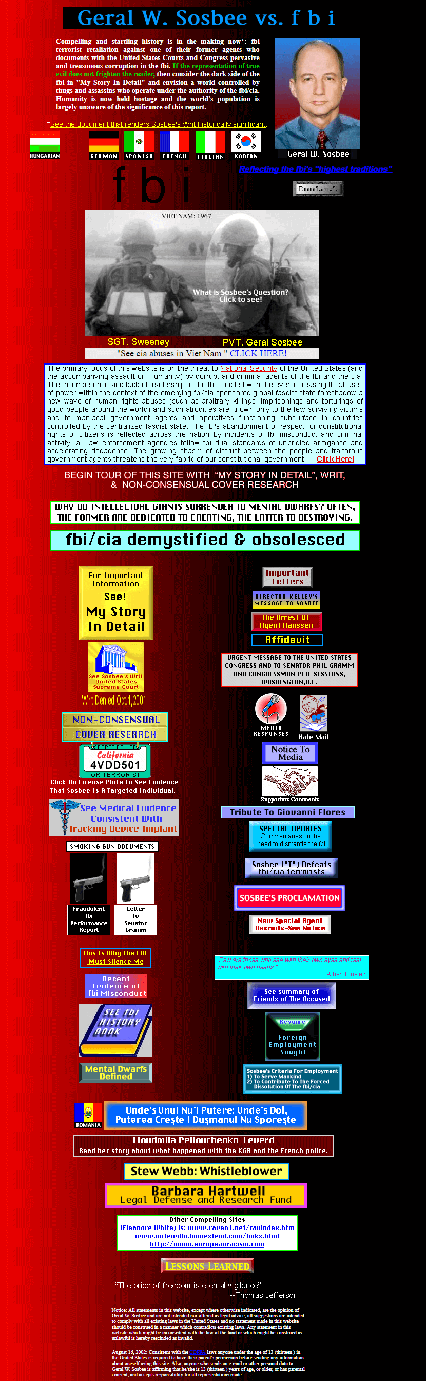 Geral W. Sosbee vs. FBI website in 2003