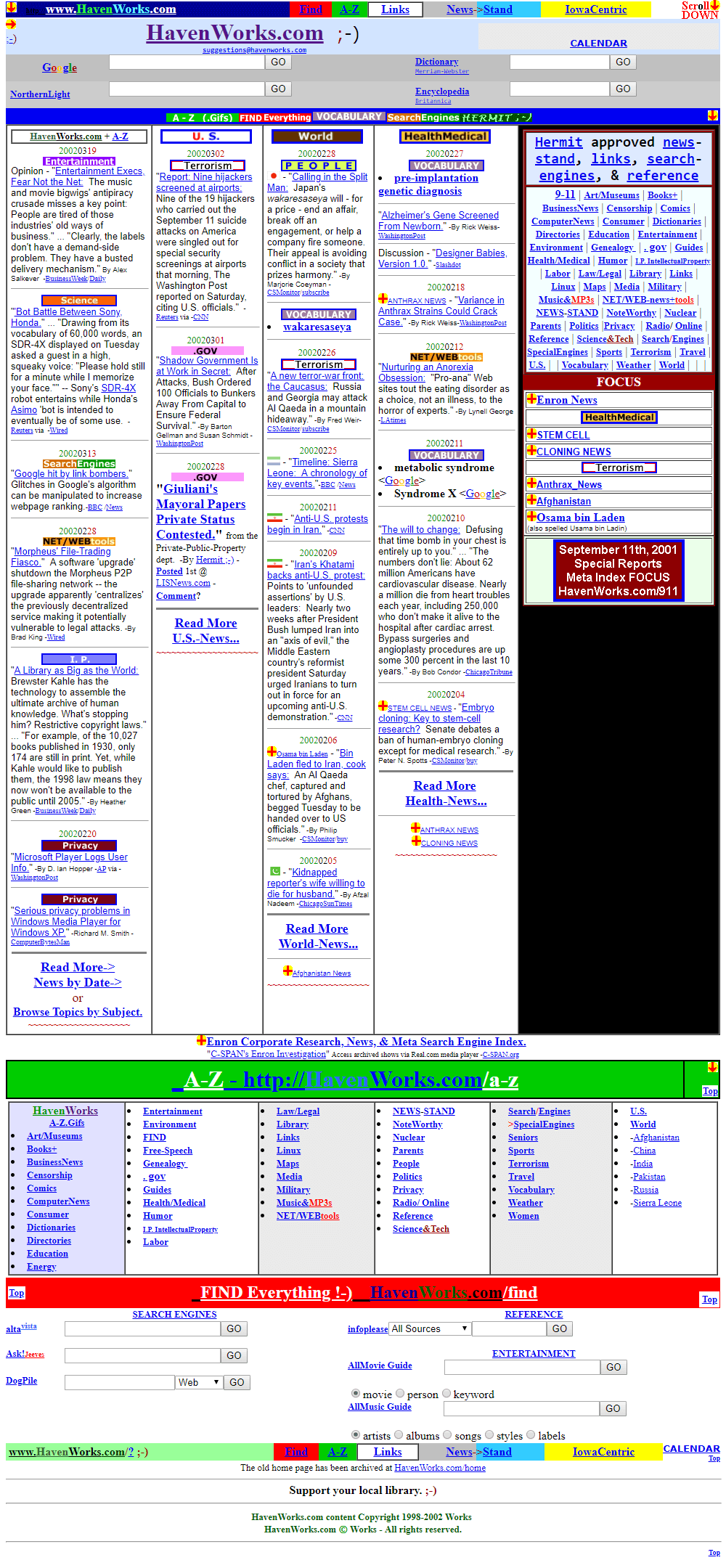 HavenWorks website in 2002