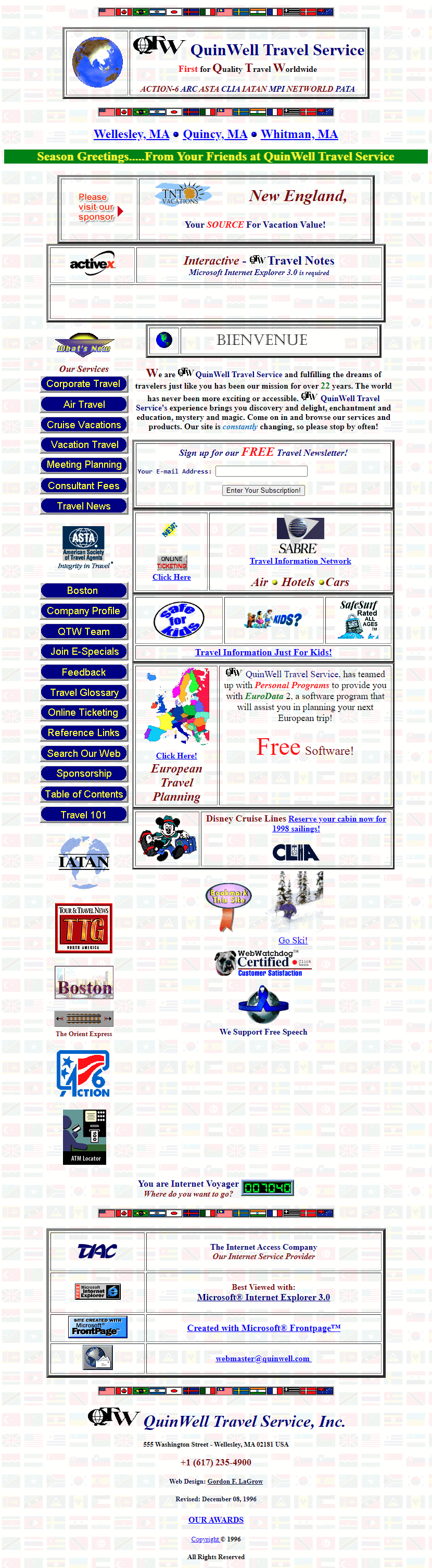 QuinWell Travel Service website in 1996