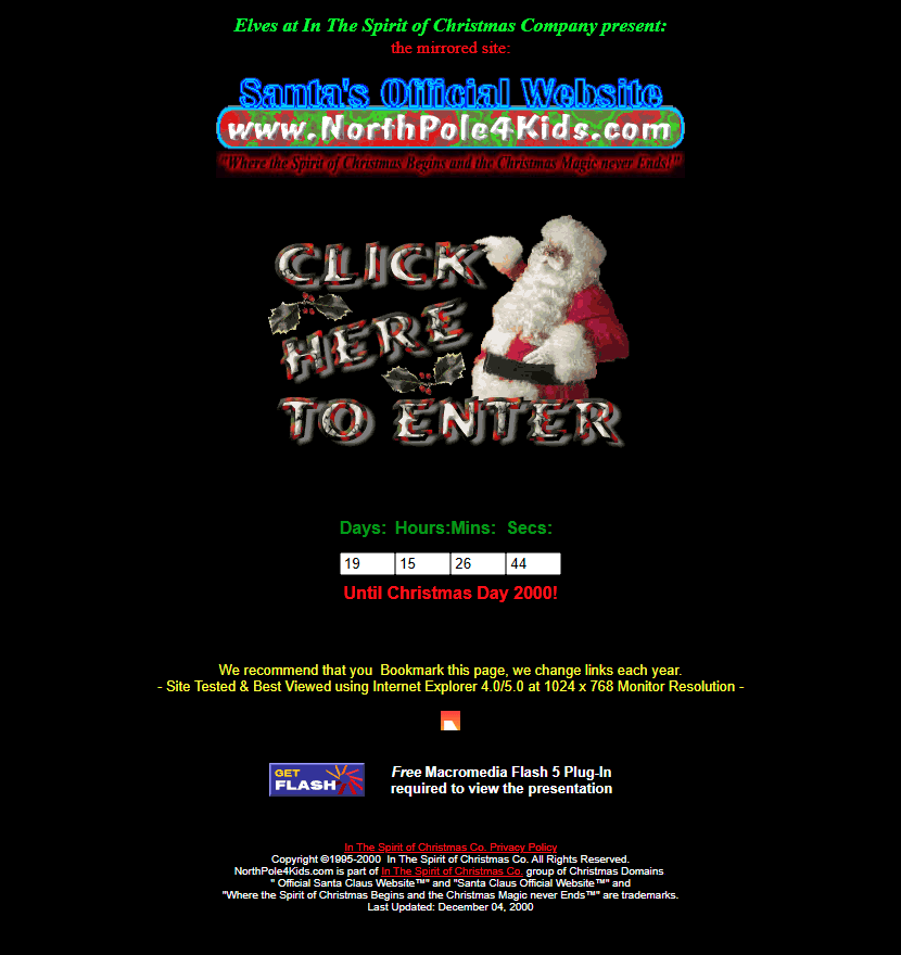 Santa’s Official Website in 2000