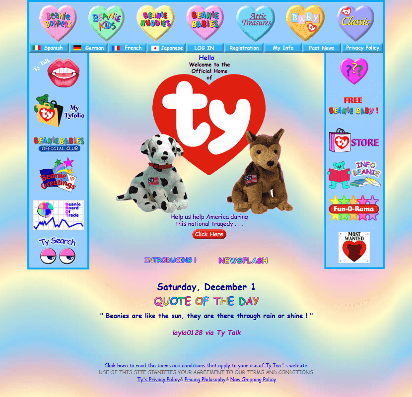 Ty website in 2001