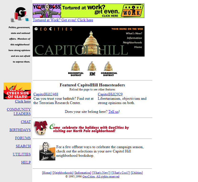 GeoCities CapitolHill Neighborhood website in 1996