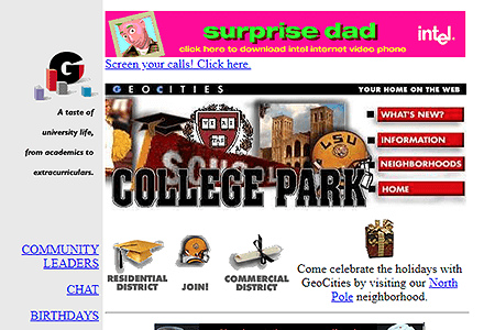 GeoCities CollegePark Neighborhood website in 1996