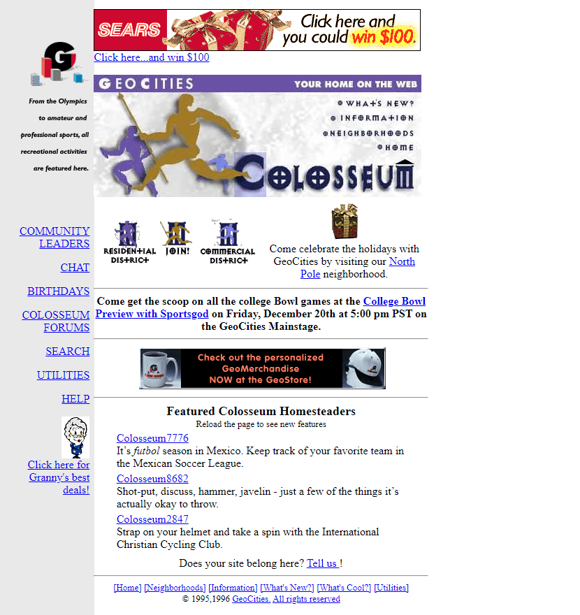 GeoCities Colosseum Neighborhood website in 1996