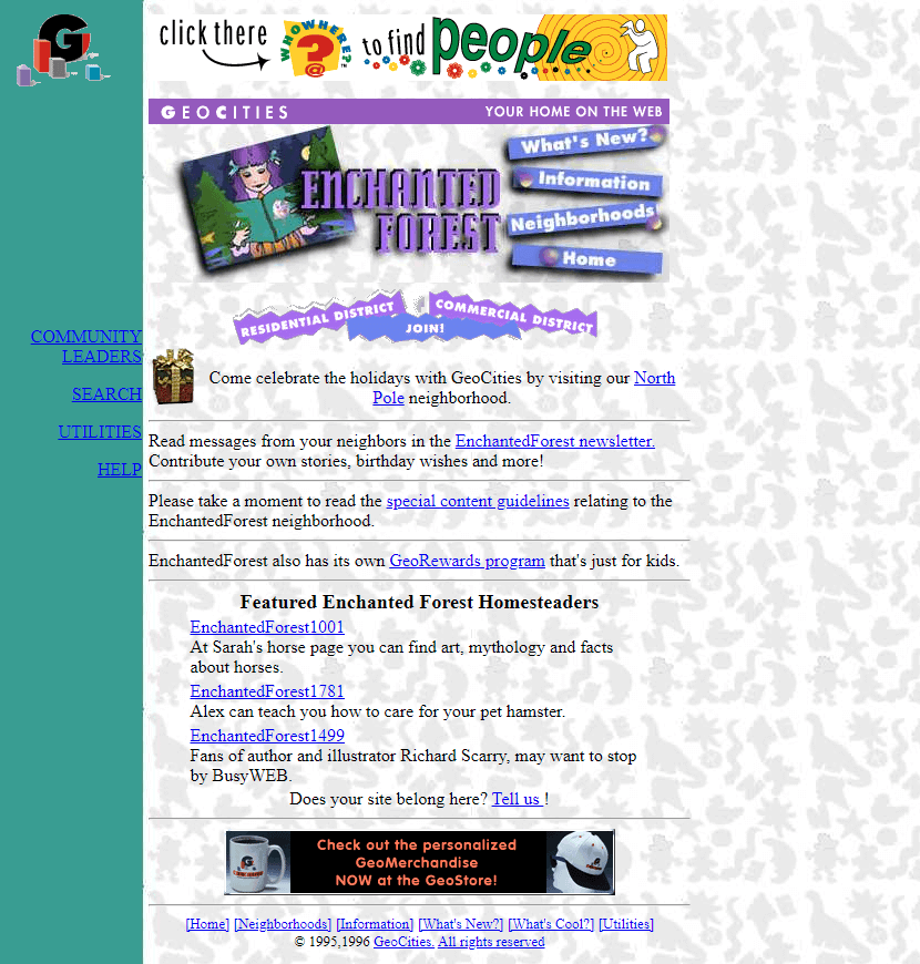 GeoCities Enchanted Forest Neighborhood website in 1996