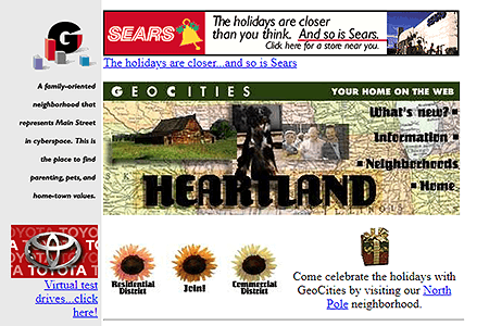 GeoCities Heartland Neighborhood website in 1996