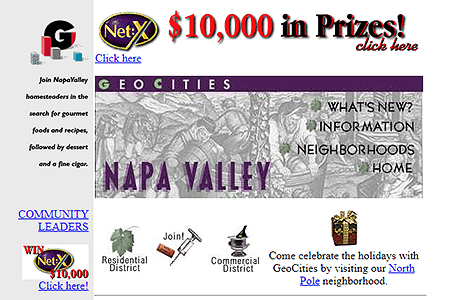 GeoCities NapaValley Neighborhood website in 1996