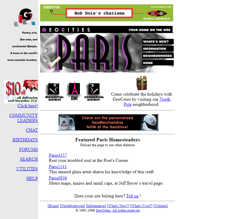 GeoCities Paris Neighborhood website in 1996