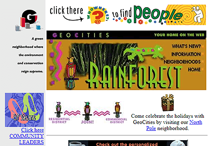 GeoCities RainForest Neighborhood website in 1996