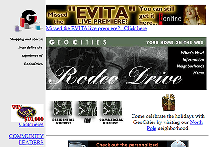 GeoCities RodeoDrive Neighborhood website in 1996