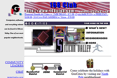GeoCities SiliconValley Neighborhoods website in 1996