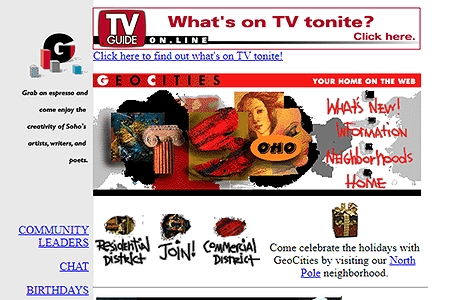 GeoCities SoHo Neighborhood website in 1996