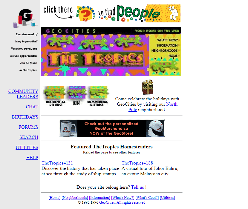 GeoCities TheTropics Neighborhood website in 1996