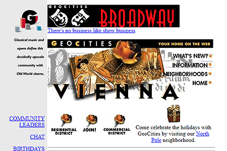GeoCities Vienna Neighborhood website in 1996