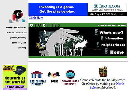 GeoCities WallStreet Neighborhood website in 1996