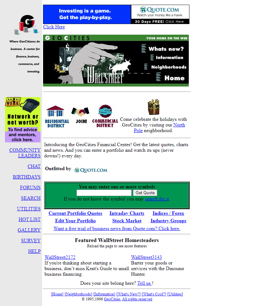 GeoCities WallStreet Neighborhood website in 1996