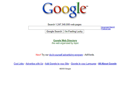 Google Homepage in 2000