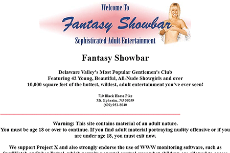 Fantasy Showbar website in 1995