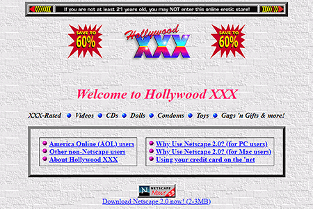 Hollywood XXX website in 1996