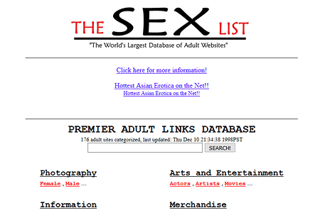 The Sex List website in 1997