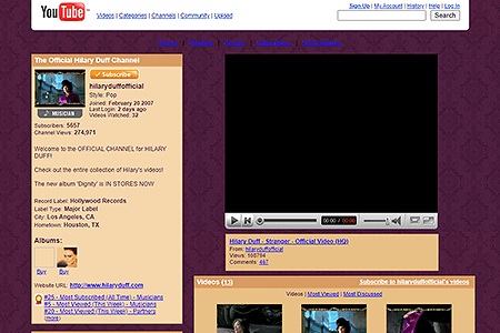 Hilary Duff YouTube Channel in 2007