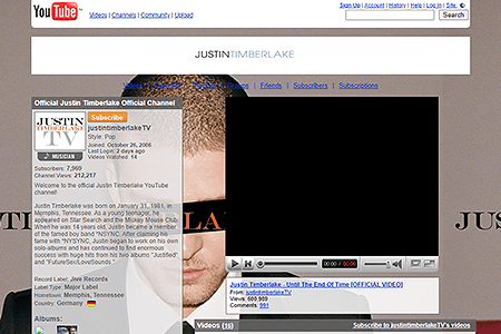 Justin Timberlake YouTube Channel in 2007