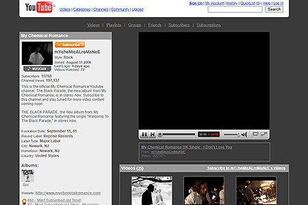My Chemical Romance YouTube Channel in 2007