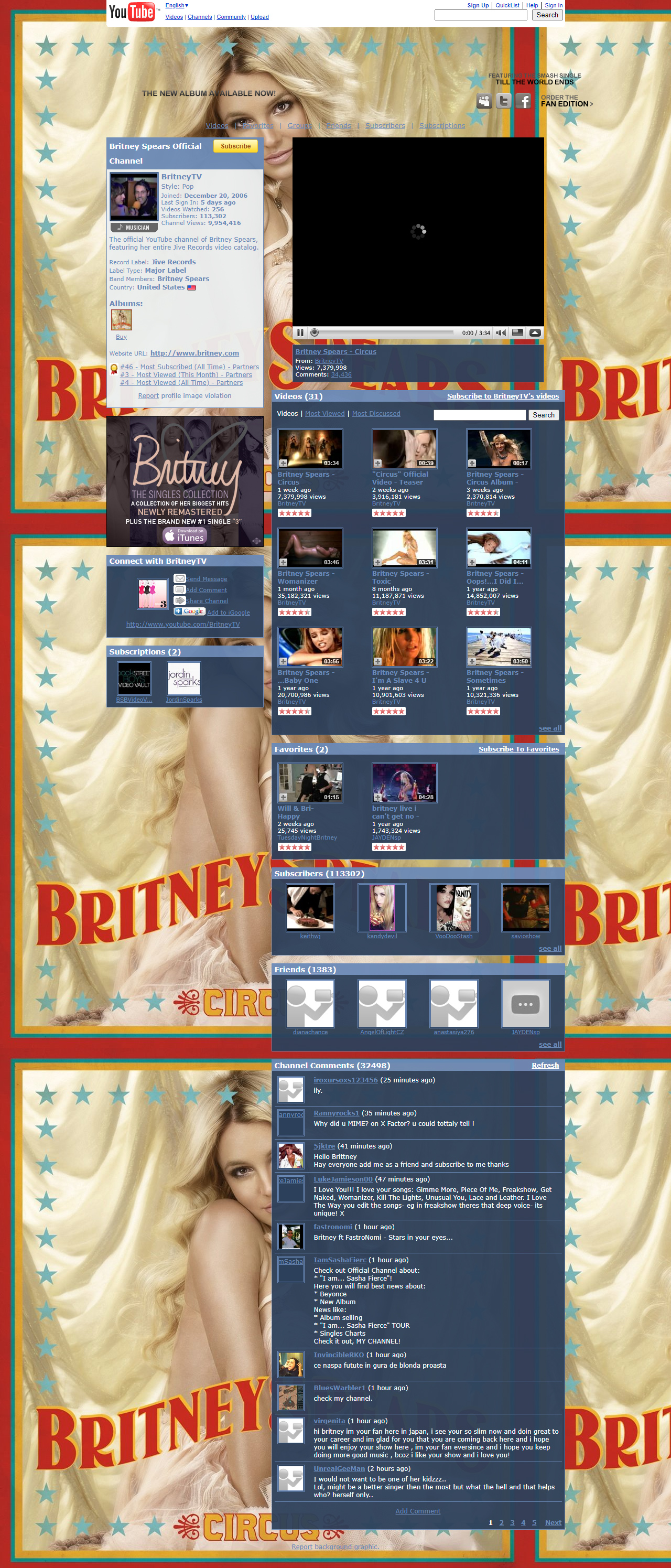 Britney Spears YouTube Channel in 2008