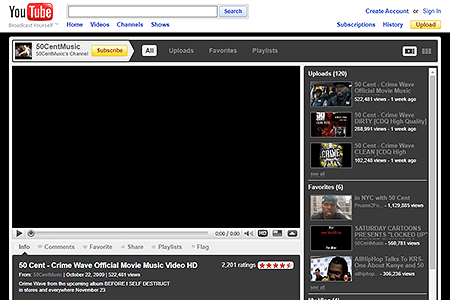 50 Cent Music YouTube Channel in 2009