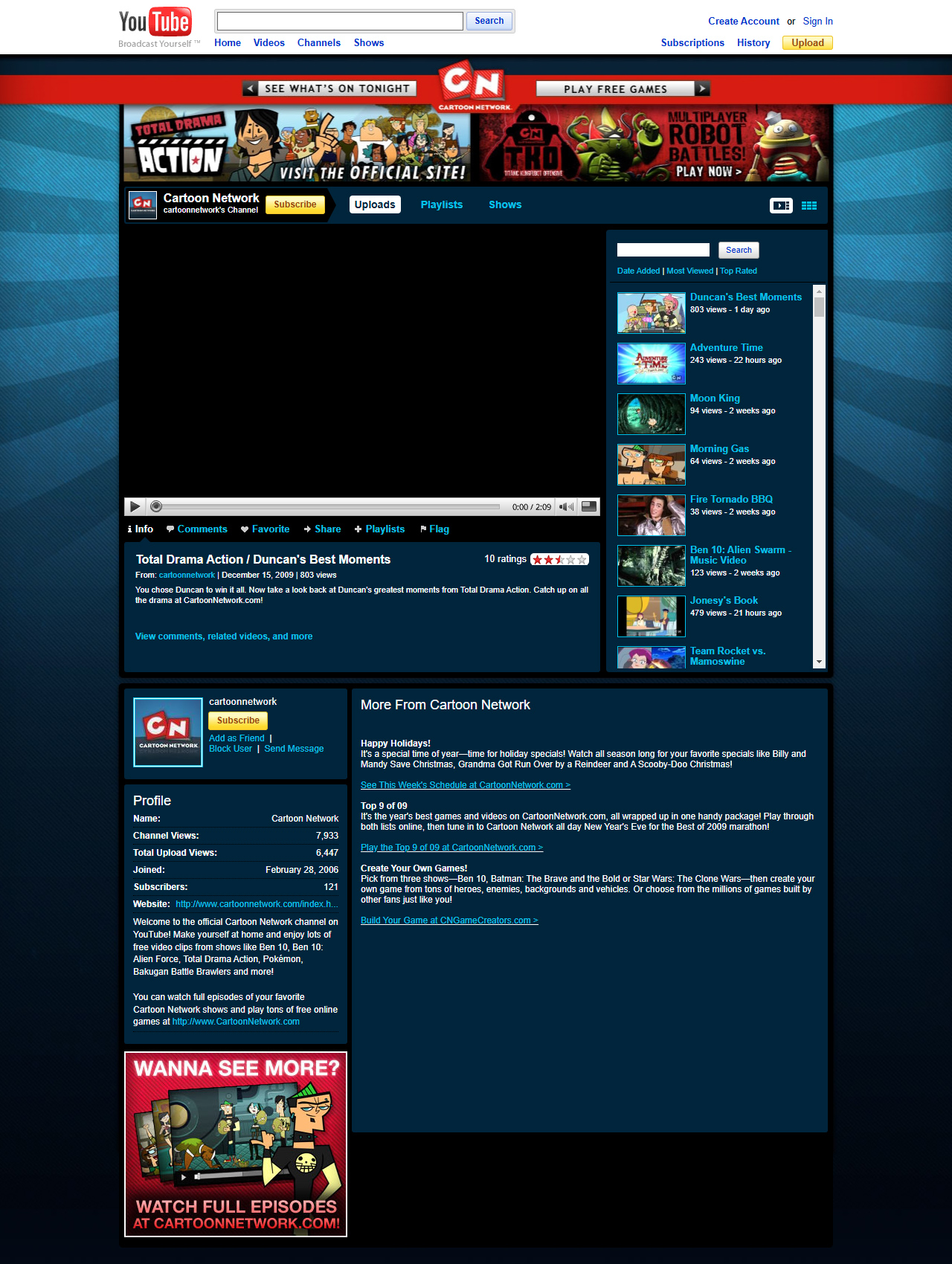 Cartoon Network YouTube Channel in 2009