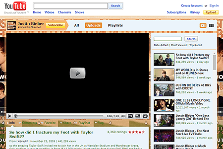Justin Bieber YouTube Channel in 2009