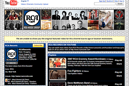 RCA Records YouTube Channel in 2009