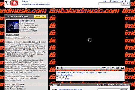 Timbaland YouTube Channel in 2009
