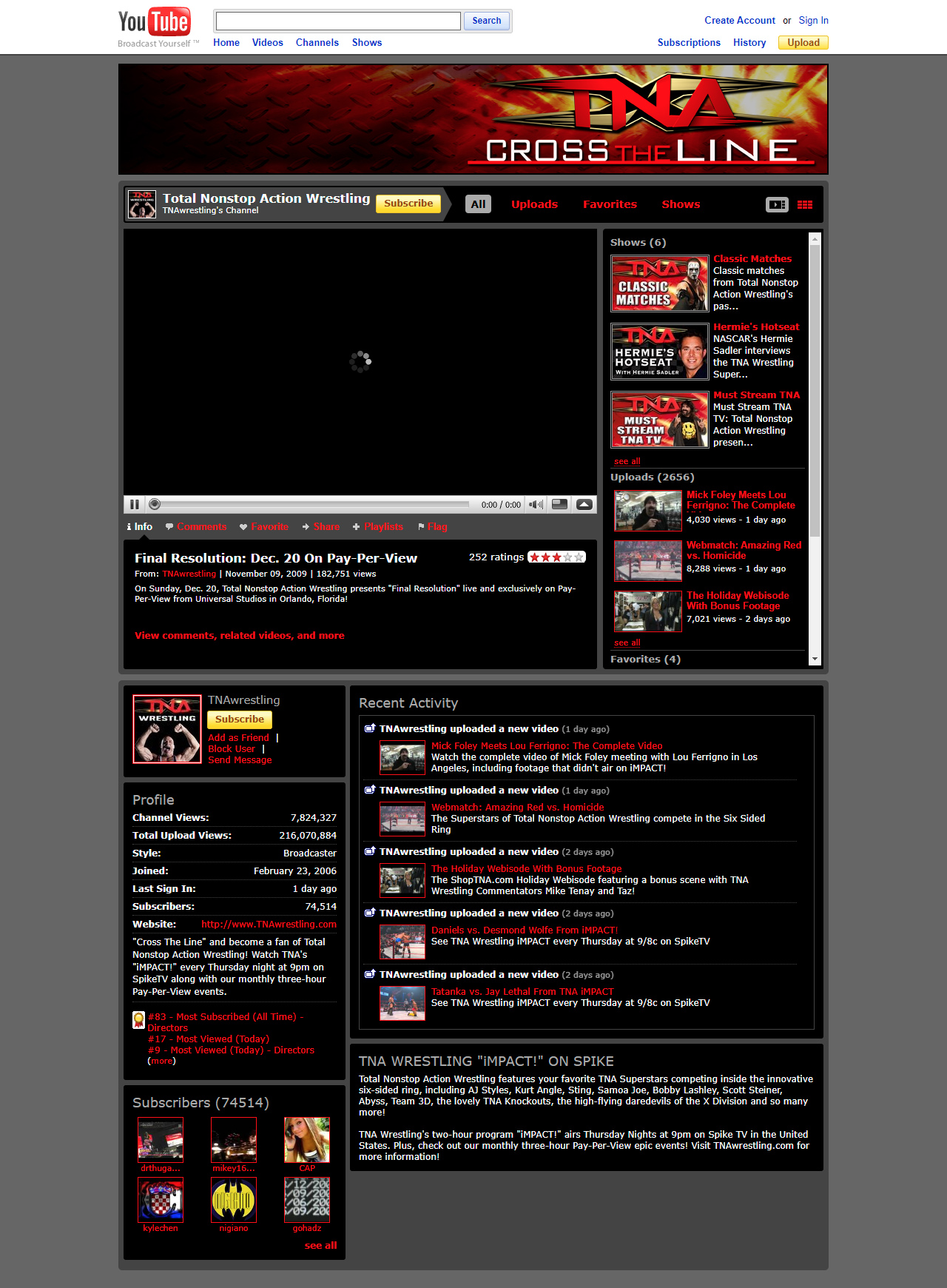 TNAwrestling YouTube Channel in 2009