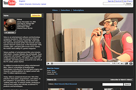 Valve YouTube Channel in 2009