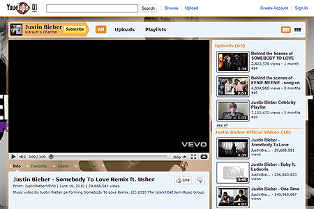 Justin Bieber YouTube Channel in 2010