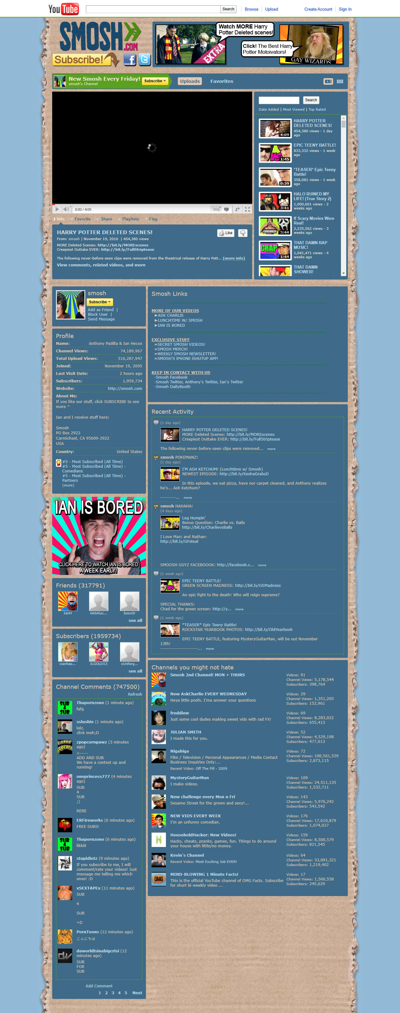 Smosh YouTube Channel in 2010