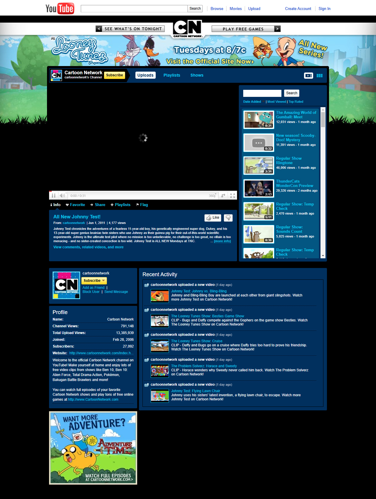 Cartoon Network YouTube Channel in 2011