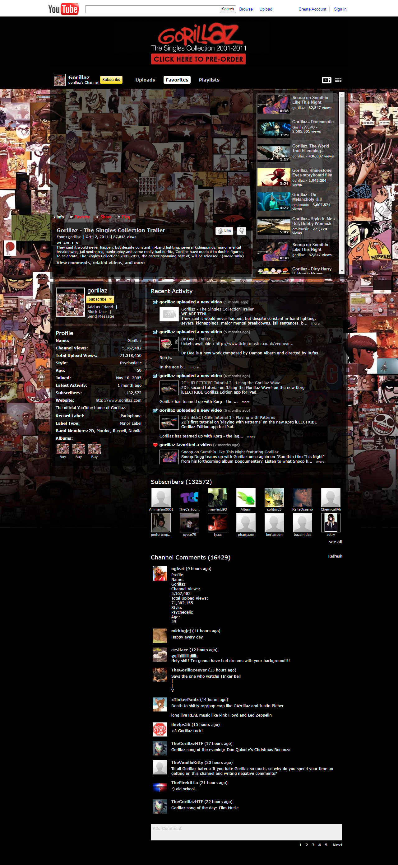 Gorillaz YouTube Channel in 2011