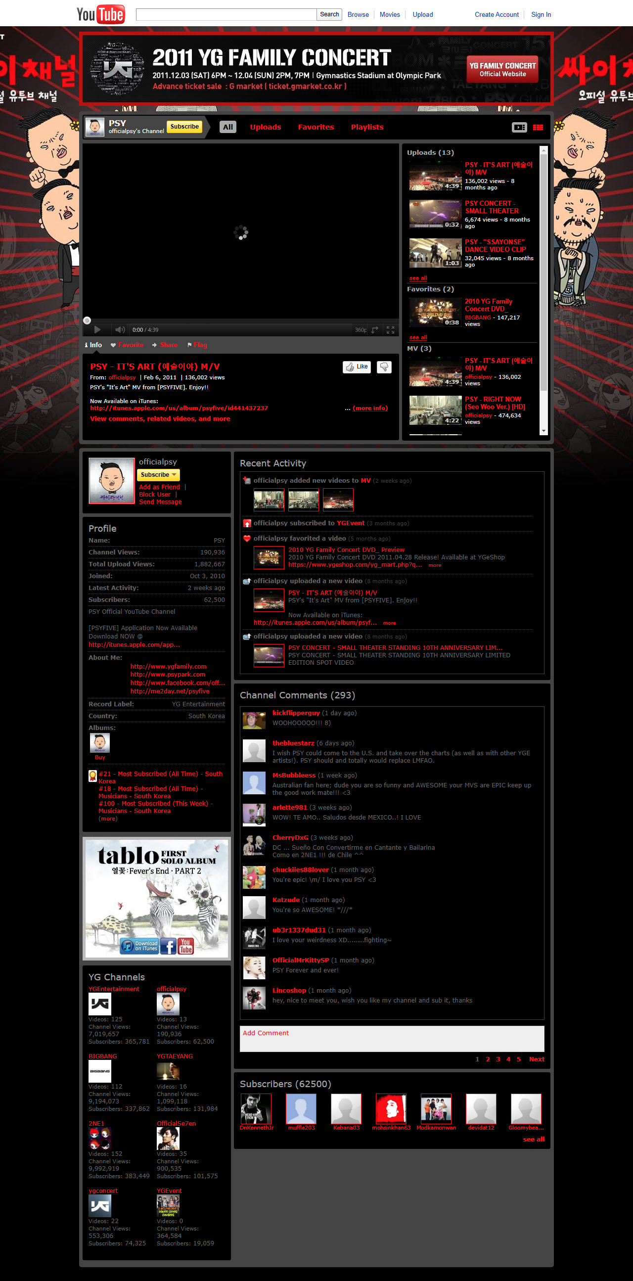PSY YouTube Channel in 2011
