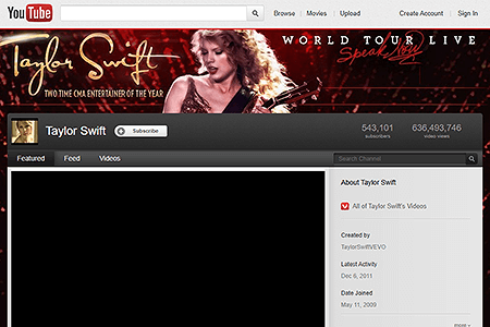 Taylor Swift YouTube Channel website in 2011
