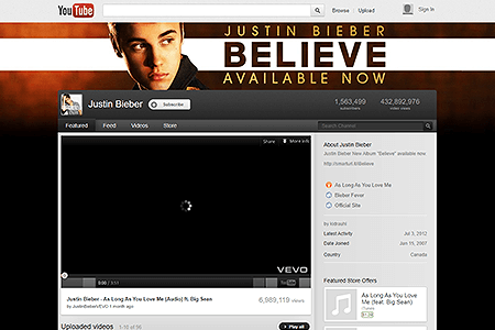 Justin Bieber YouTube Channel in 2012