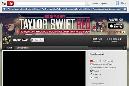 Taylor Swift YouTube Channel website in 2012
