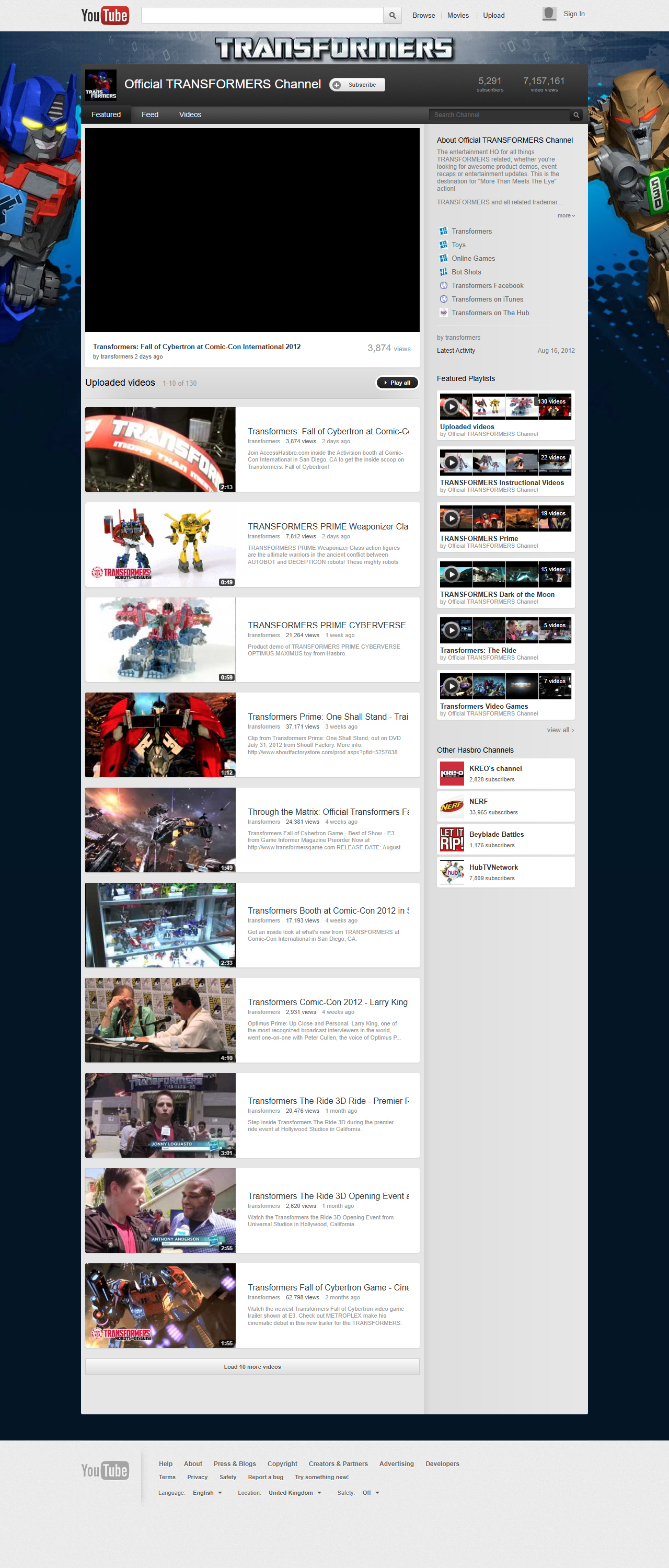 Transformers YouTube Channel in 2012