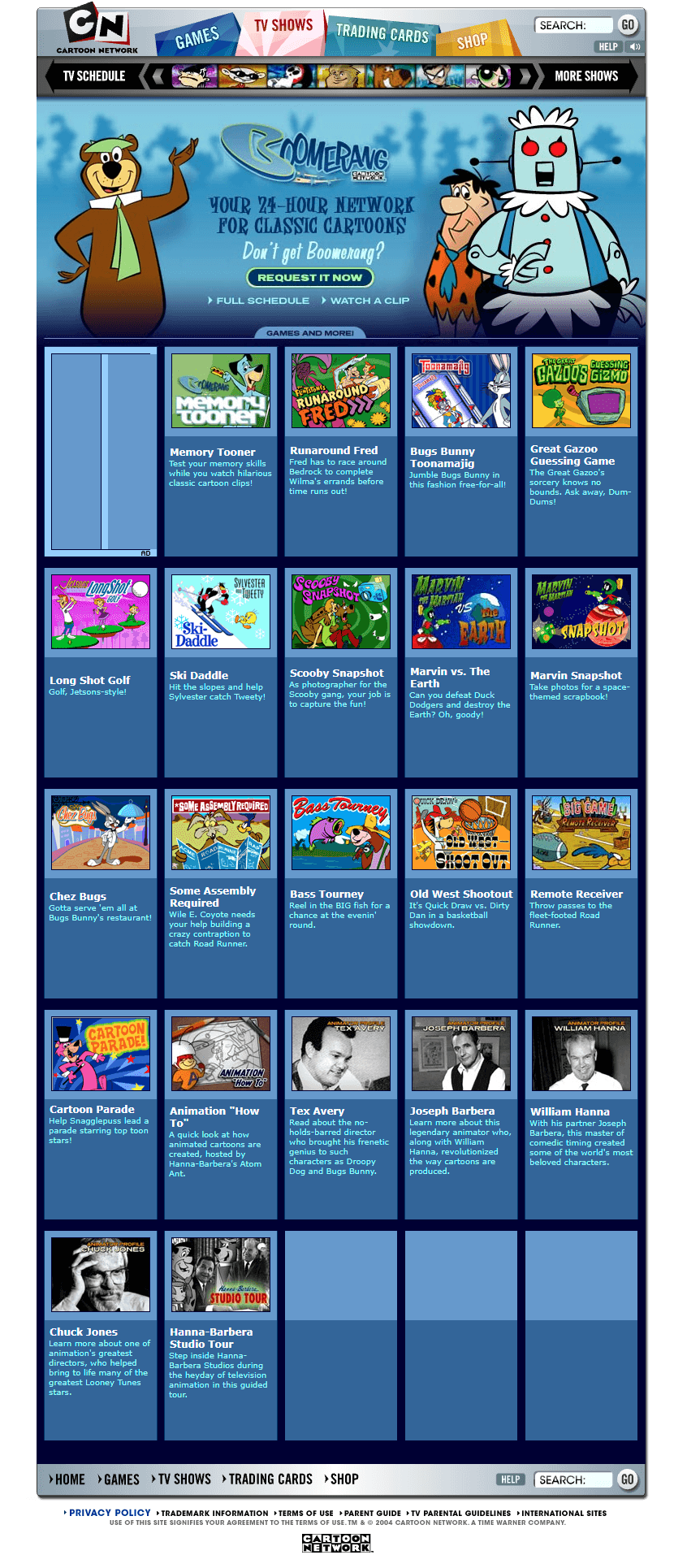 Cartoon network in 2004 web design museum